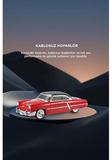 Torima D85 Bluetooth Hoparlör Retro Klasik Araba Tasarımlı 10w Fm Usb Selfie Speaker Kırmızı