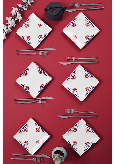 Piatti Naturali 6'lı Çini Tatlı Tabak Seti Sunum Servis Pasta 15 Cm