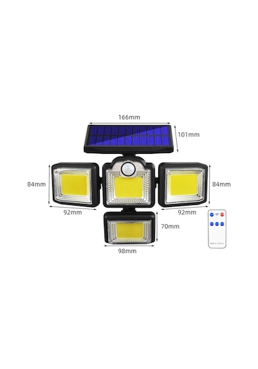 Cbtx Bahçe Aydınlatma Tg-ty085 Uzaktan Kumandalı Vücut Algılamalı Güneş Enerjili 4 Kafalı Dö Duvar Lambası Dış Bahçe Ayd. 52785560