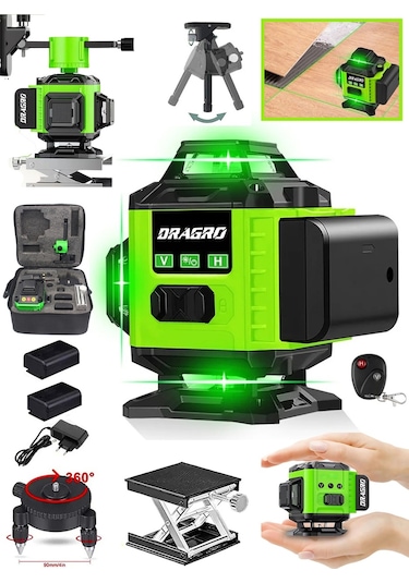 DRG-TLZR128 128 Vf Yeşil 12 Köşe Otomatik Hizalama Lazer Metre 360 Derece Yatay Dikey Çapraz Kumandalı Çantalı