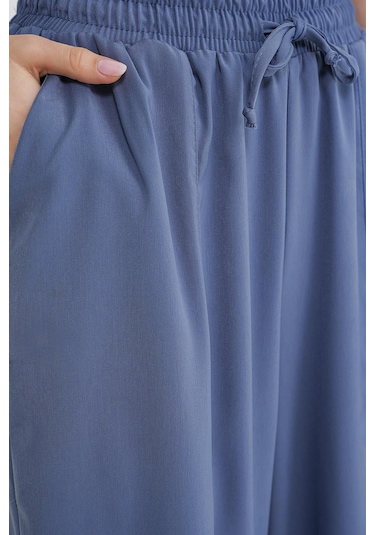 4307 Kadın Beli Lastikli Parçalı Şalvar Pantolon İndigo Indigo