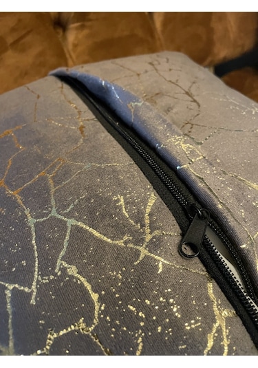 Mrs.gugar Altın Detaylı Mermer Desen Kare Kırlent Kılıfı 001