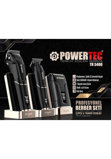 Powertec TR-5400 Saç & Sakal & Ense Profesyonel Tıraş Makinesi Seti