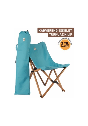 Bag The Joy Ahşap Kahverengi İskelet - Turkuaz Kılıf Sandalye Turkuaz