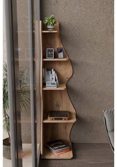 Wave 5 Raflı Dekoratif Kitaplık Dosya Rafı 180 Cm Kitaplık Çam