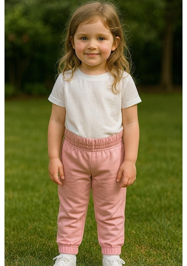 Kız Çocuk %100 Pamuk Beli Ve Paçası Lastikli Eşofman Altı - Pembe 2-3 Yaş 8-9 Yaş Pembe