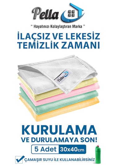 5li 40x30cm Mikrofiber Temizlik Bezi - Yeni Renkler Karışık