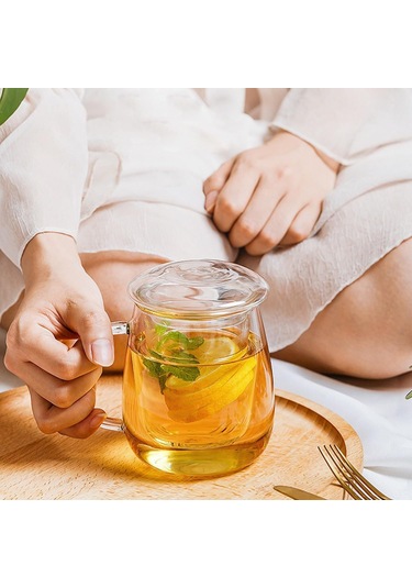 Yaozixa Borosilikat Cam Şişe, Filtreli Ve Kapaklı, 500ml, Yüksek Sıcaklığa Dayanıklı, Çay/içecek Hazırlama, Mantar Desenli, Günlük Kullanım Şeffaf