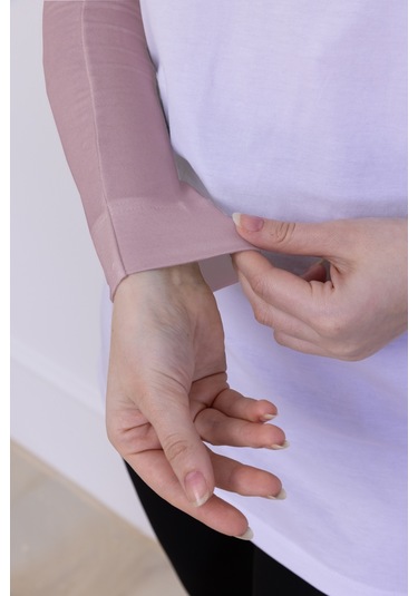 Likralı Penye Kolluk Pudra - Pratik Kadın Tesettür Düz Namaz Kolluğu 1 Çift 40cm Viskon Hijab Pudra