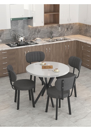 Mygusi Azra Mutfak Masa Takımı 90 Cm Masa Beyaz Masa + 4 Sandalye Antrasit