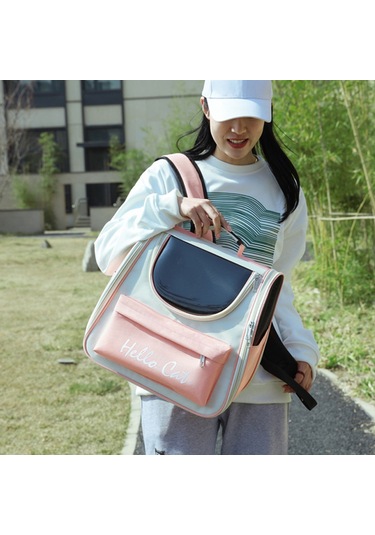 Samdoo 7.5kg'a Kadar Kedi Taşıma Çantası, 40l Hacimli Soluklu Pvc+oxford, Omuz Ağrısı Azaltıcı Ayarlanabilir Askılı, Gri Tüy Alma Tırmığıyla Pembe Set