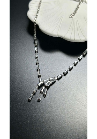 Su Yolu, Zirkon Taşlı, Kolye 211, Gümüş Renk Gümüş