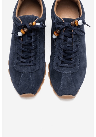 Brea Lacivert Süet Hakiki Deri Boncuklu Kadın Günlük Sneaker Lacivert