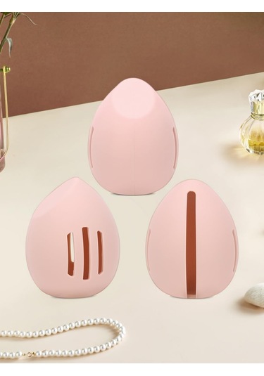 Silikon Makyaj Süngeri Tutucu, Nefes Alabilir Ve Kırılmaz Güzellik Blender Kutusu, Çift Taraflı 3 Çizgili Havalandırmalı Tasarım, Süngerler İçin Taşınabilir Seyahat Saklama Alanı 1 Paket Pembe