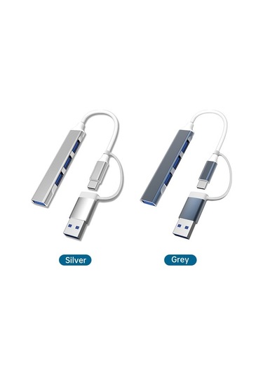 Fastbuy Alüminyum Gövde Usb 3.0 Çok Fonksiyonlu Hub - Type-c'den 4 Usb'ye Dönüştürücü, Gümüş