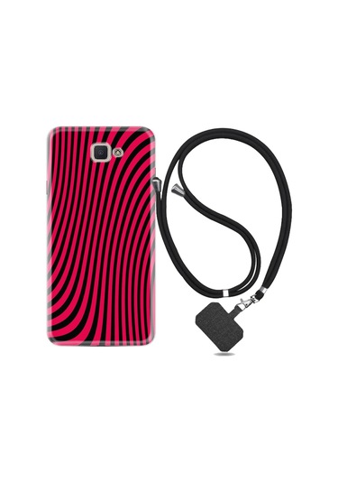 Samsung Galaxy A7 2017 Kılıf Ipli Askılı Black Pink 1671 Siyah