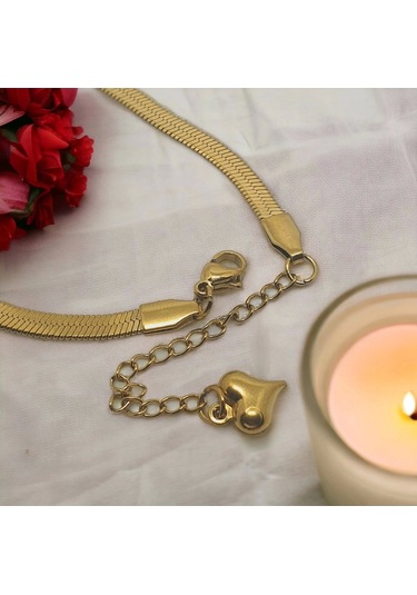 Kesebe Altın Rengi Görünümlü Kalpli Boy Ayarlı Bileklik Çok Renkli