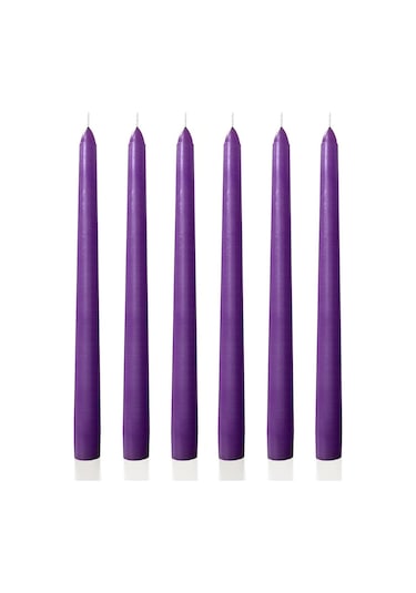 6 Lı Kısa Mor Konik Şamdan Mum Yükseklik 18 Cm Mor
