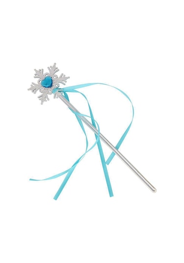 Kar Taneli Mavi Kalp Taşlı Saten Kurdeleli Karlar Ülkesi Elsa Asası Sopası 34 Cm