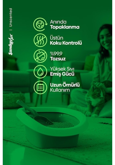 Sandymax Triple Action Kokusuz Kedi Kumu 2 x 10 KG