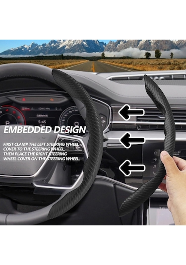 Yaleker Karbons Fiberli Evrensel Direksiyon Koruması - Kayma Engeli Bölümlü Tasarım, 2 Adet Siyah, Araç İç Döşeme Aksesuarı Siyah