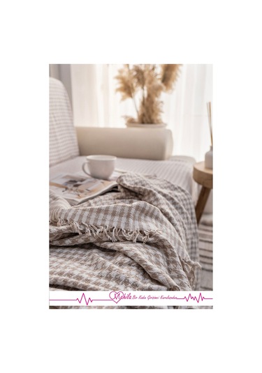 Klasik Pamuklu Koltuk Örtüsü 170x300 Cm Kazayağı Desen Koltuk Örtüsü Bej