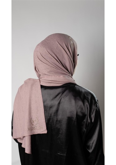 Gül Kurusu Pratik Hazır Geçmeli Tesettür Şal Örme Kumaş Taşlı Çiçek Desenli 2118c 18