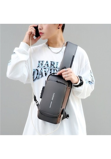 Electric Arion Fashion Usb Şarjlı Kilitli Omuz Çantası - Şık Ve Güvenli Gri - Kahverengi