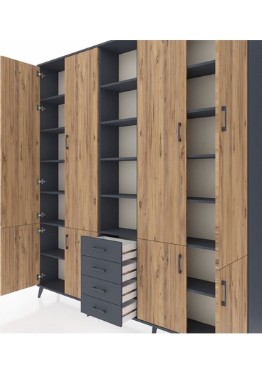 Arges Dolap 17 Raflı 4 Çekmeceli 8 Kapaklı 220x30x243 Antrasit-çam/antrasit Atlas Çam/antrasıt Arges Dolap 17 Raflı 4 Çekmeceli 8 Kapaklı 220x30x243 Antrasit-çam/antrasit Atlas Çam/antrasıt