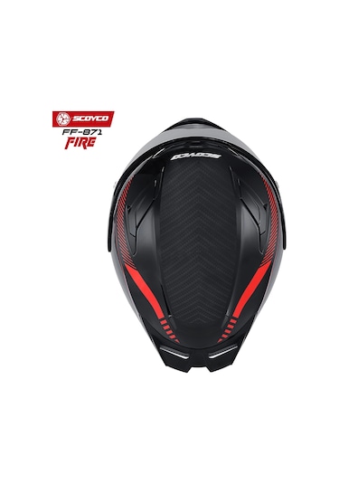 Scoyco FF-871 Fire Güneş Vizörlü Siyah Camlı Kapalı Kask Kırmızı - Siyah