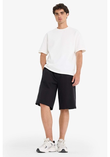 Defacto Baggy Fit Beli Bağcıklı Düz Paça Şort F0185ax25smbk81 Siyah