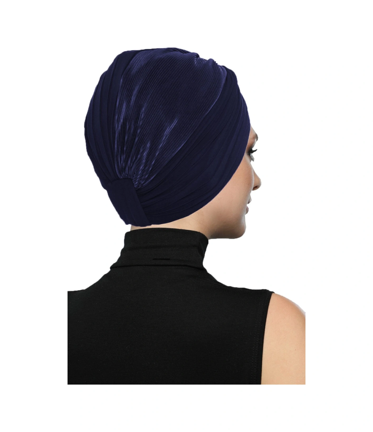 Çapraz Plise Lacivert Hazır Türban Tesettür Havuz Bonesi Lacivert