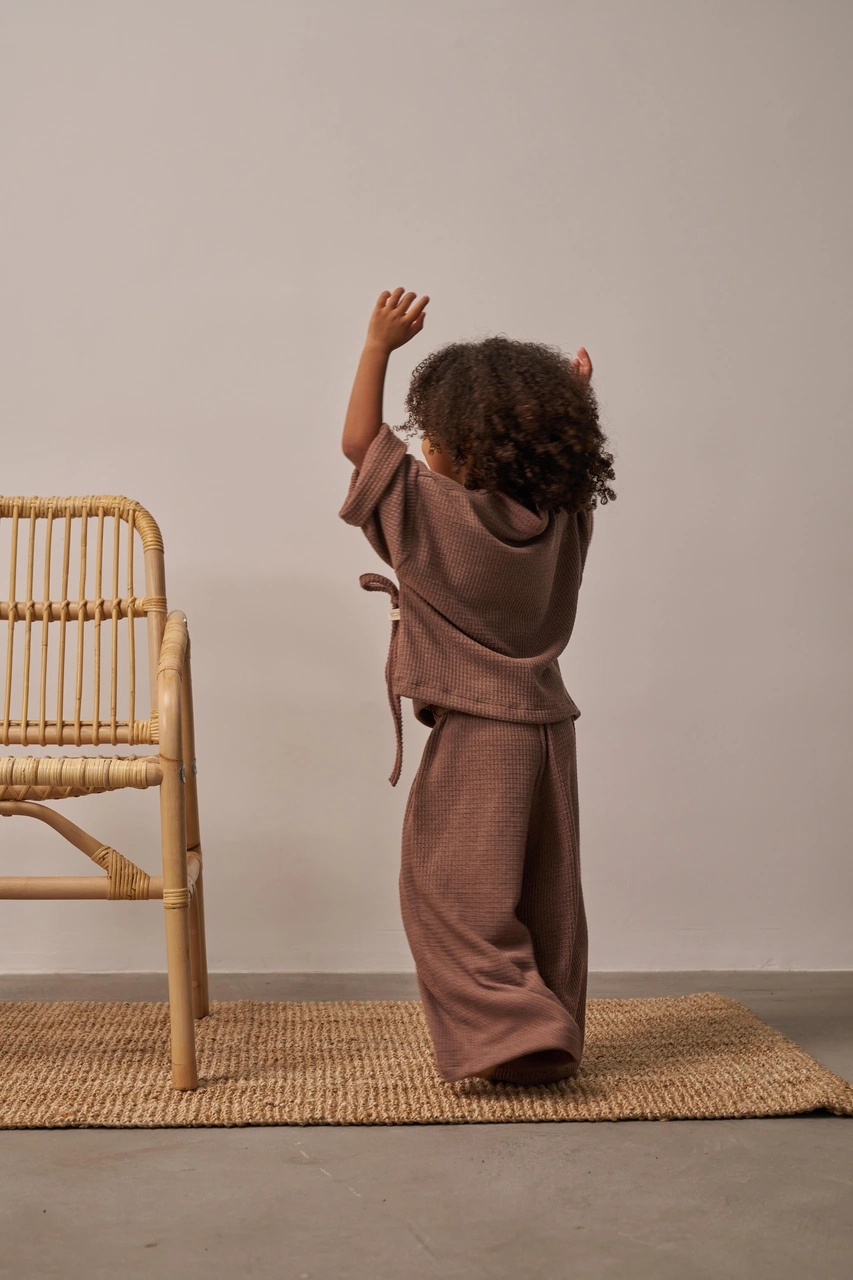 Kahverengi Waffle Bağlamalı Takım Kahverengi