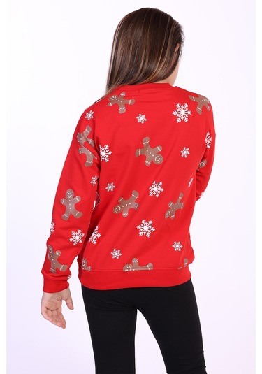 Toontoy Kız Çocuk Kar Taneli Kurabiye Baskılı Sweatshirt Kırmızı
