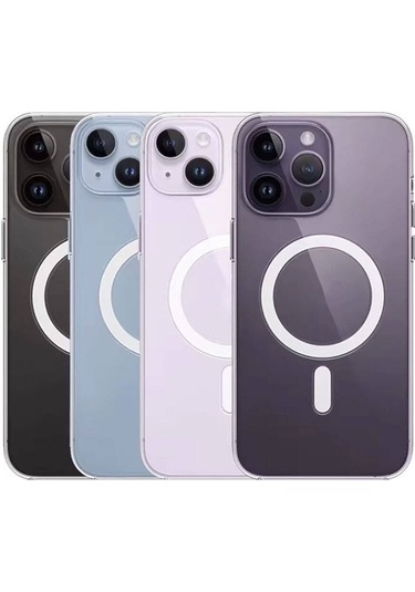 İphone Uyumlu 15 Pro Max Uyumlu Magsafe Şarj Özellikli Şeffaf Sert Pc Tchs Embos Kılıf-renksiz Renksiz