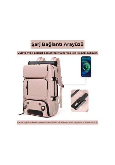 Ayakkabı Bölmeli Su Geçirmez Spor & Seyahat Sırt Çantası 30l 16 Laptop Bölmeli Pembe