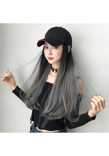 Cbtx Şapka Peruk Uzun Kıvırcık Saç Kap Uzun Saç Mikro Hacimli Peruk Degrade Aoki Gri Seçim Pus Mavisi 60 Cm