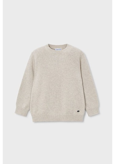 Erkek Çocuk Bisiklet Yaka Basic Triko Kazak - Bej Siyah