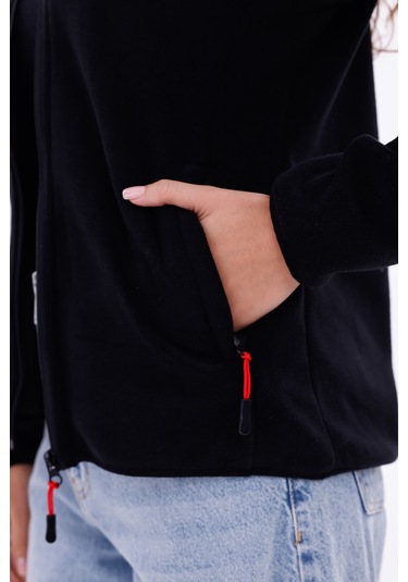 Monox Kadın Slim Fit Tam Fermuarlı Polar Ceket Siyah