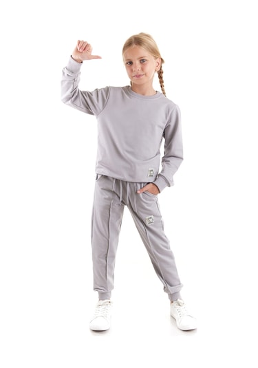 Ahengim Kız Çocuk Back To School Pamuklu Trend Eşofman Takımı Ak2529 Gri