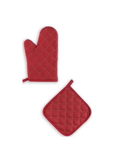 Yanmaz Ve Isıya Dayanıklı Fırın Eldiveni Ve Tutacak 2 Eldiven, 2 Tutacak Vişne