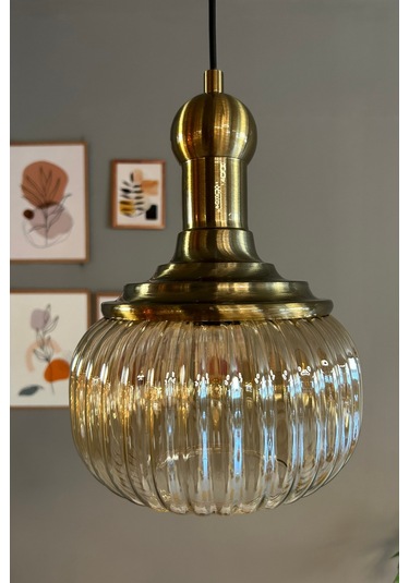 Mola Cam Bal Rengi Tekli Avize Uzun Eskitme Tokmak Başlık Retro Sarkıt Lamba Salon Aydınlatma Bal