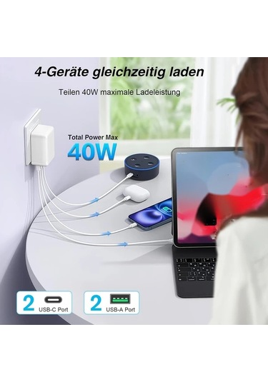 Honeybeeshop Sancomo 2025 Yeni Model 40w 4 Portlu Usb A C Hizli Sarj Adaptoru Hnt Pd3509 Siyah İphone Uyumlu İpad Airpods Icin Ab Fisi Siyah