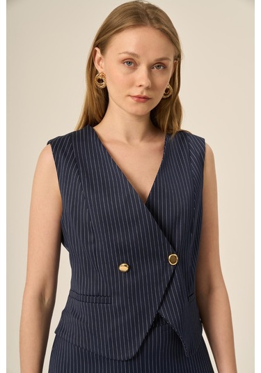 Ftz Women Kadın Yelek Etek Çizgili Takım Lacivert 31147 Lacivert