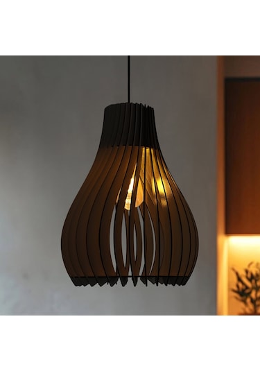 Vialux Modern Ahşap Bohem Rustik Avize Tekli Sarkıt Lamba Siyah Siyah