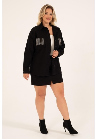 Cep Detaylı Zincirli İnce Ceket-1753-siyah Siyah