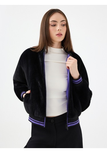 Loose Long Crop Kadın Mont Siyah