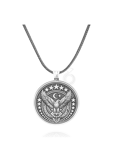 925 Ayar Gümüş Kartal Tasarım Yuvarlak Erkek Kolye Gümüş