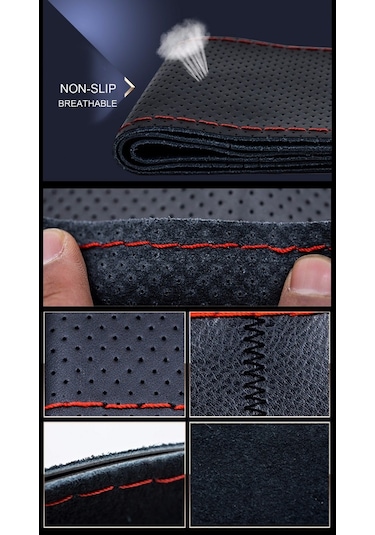 Deri Dikişli Yumuşak Noktalı Kokusuz Dikmeli Direksiyon Kılıfı