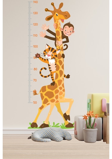 Zürafa Kaplan Ve Maymun Temalı Boy Ölçüm Cetveli Boy Ölçer Sticker